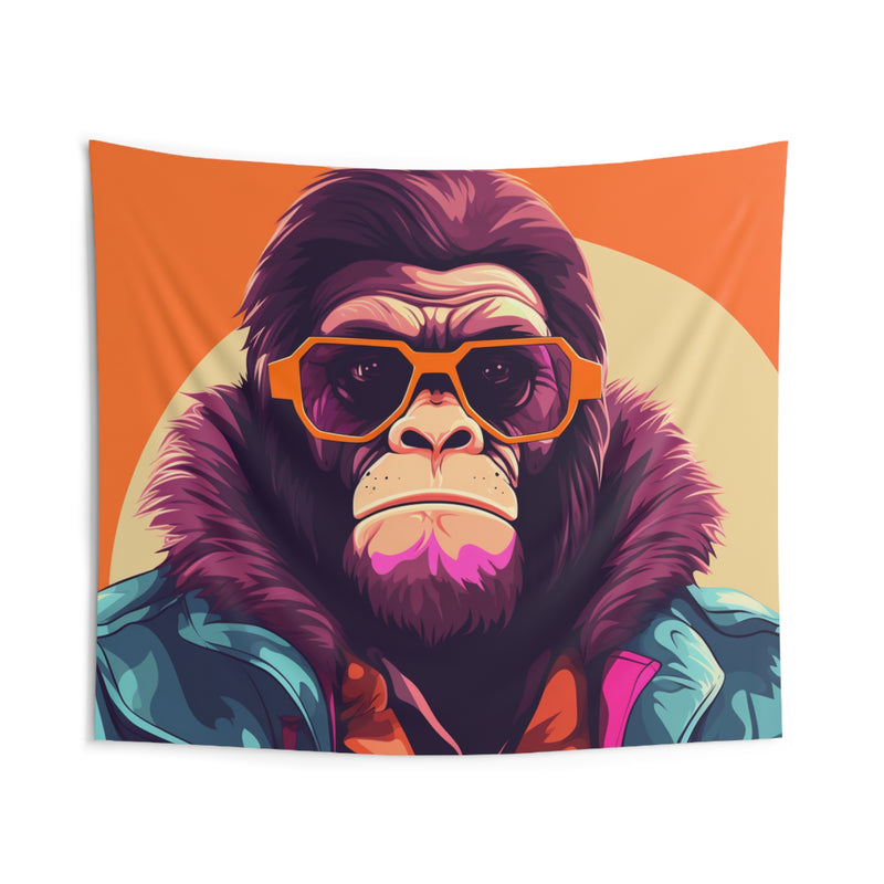 Winter Orange Bro Monkey Wall Tapestry