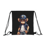 Cool Blue Cap Monkey Drawstring Bag