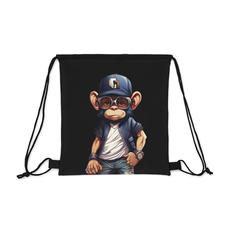 Cool Blue Cap Monkey Drawstring Bag