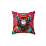 Red Music Monkey Square Pillow