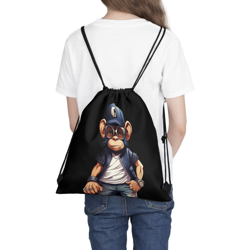 Cool Blue Cap Monkey Drawstring Bag