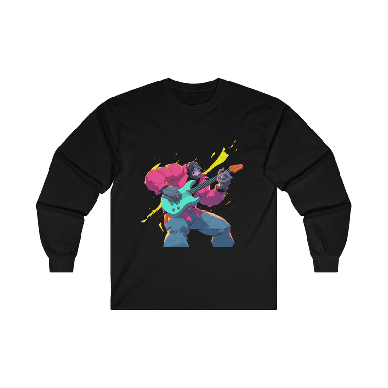 Rock n Roll Blue Guitar Monkey Long Sleeve Tee