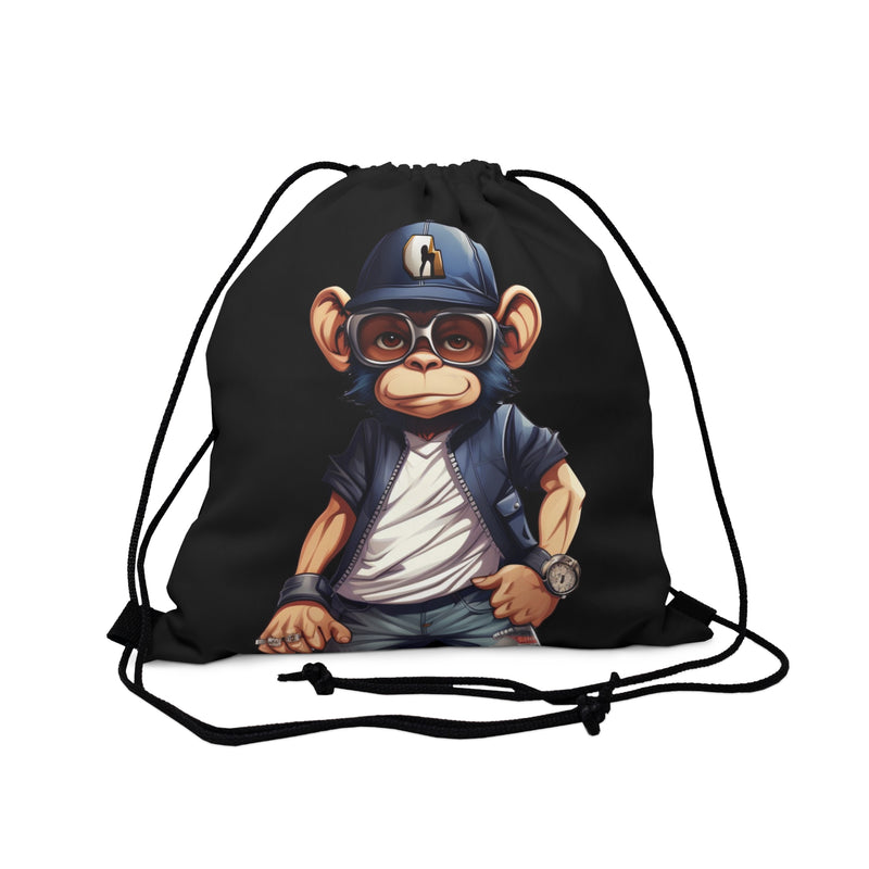 Cool Blue Cap Monkey Drawstring Bag