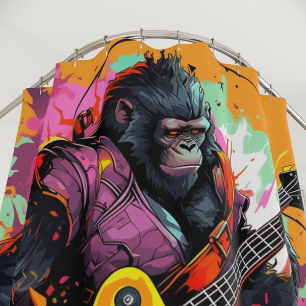 Orange Guitar Cool Monkey Shower Curtain