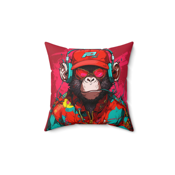 Red Music Monkey Square Pillow