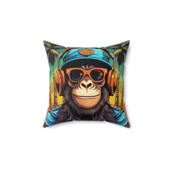 Into the Tropics Monkey Music Man Square Pillow